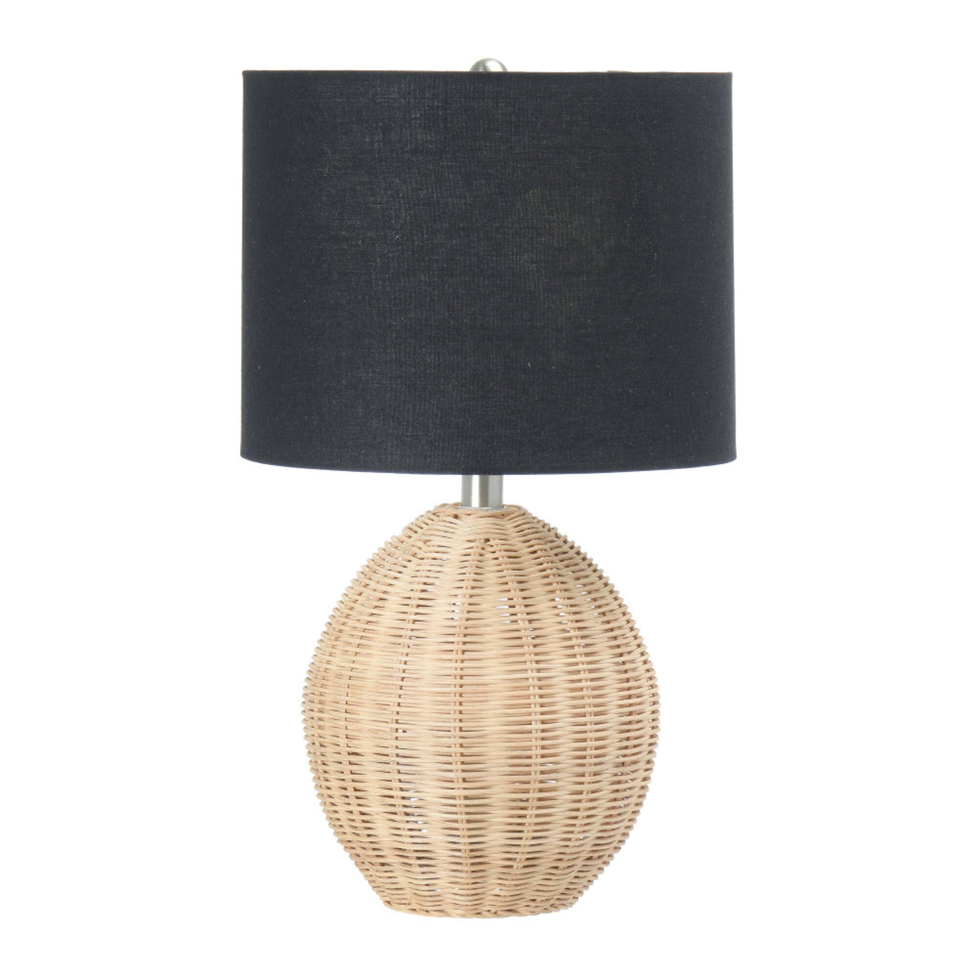 Hello Honey® 20" Natural Boho Woven Rattan Table Lamp with Black Linen Shade